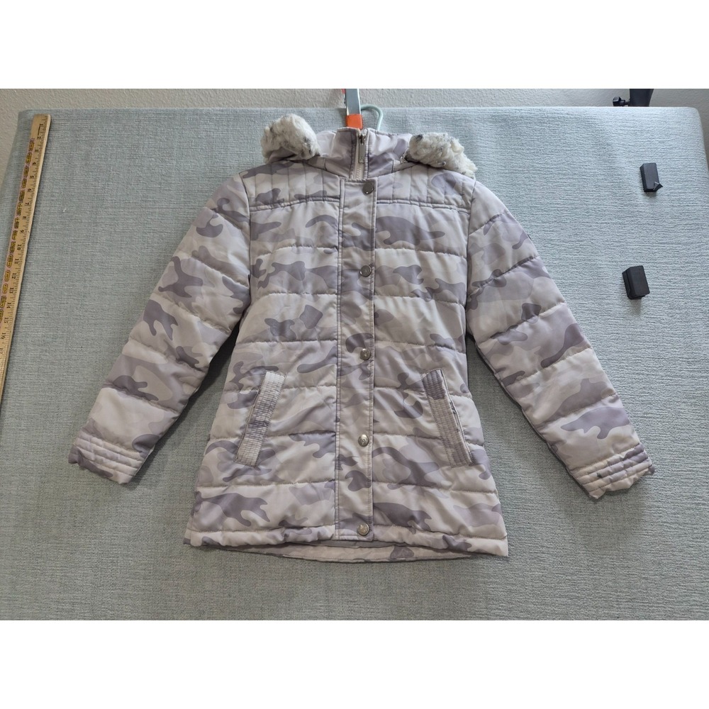 HFX Parka Puffer Jacket Youth Small Multicolor Camouflage Lined Faux Fur Hood